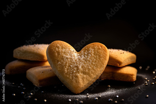 Tranquil Heart Cookies for Valentine's Day on a Black Background using generative AI