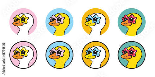 duck vector star sunglasses icon fancy cartoon logo character rubber duck bird chicken symbol doodle isolated illustration design