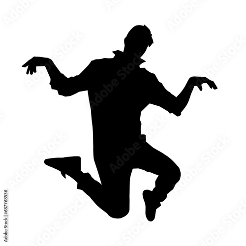 Silhouette of a sporty man jumping. Silhouette of a dancer male in action pose.