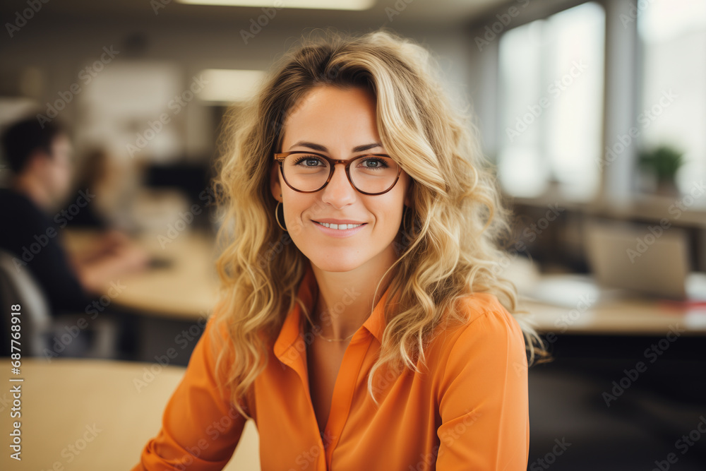 portrait of a businesswoman in orange shirt portrait of a businesswoman in orange shirt