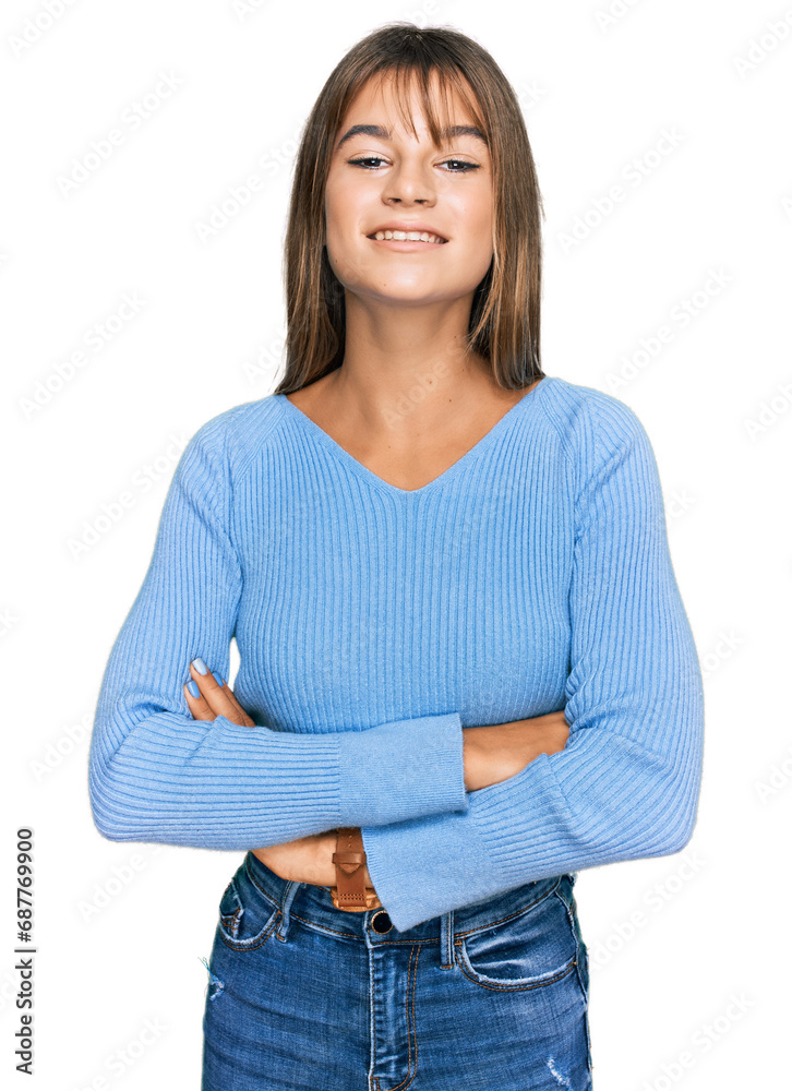 Teenager caucasian girl wearing casual clothes happy face smiling with crossed arms looking at the camera. positive person. Teenager caucasian girl wearing casual clothes happy face smiling with crossed arms looking at the camera. positive person.