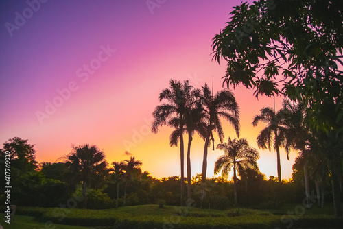 Sunrise at a resort area in the Dominican Republic  near Punta Cana Ocean Beach.