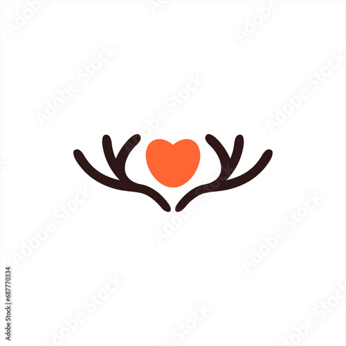 deer antler logo design, vector, symbol, icon, heart, love, 