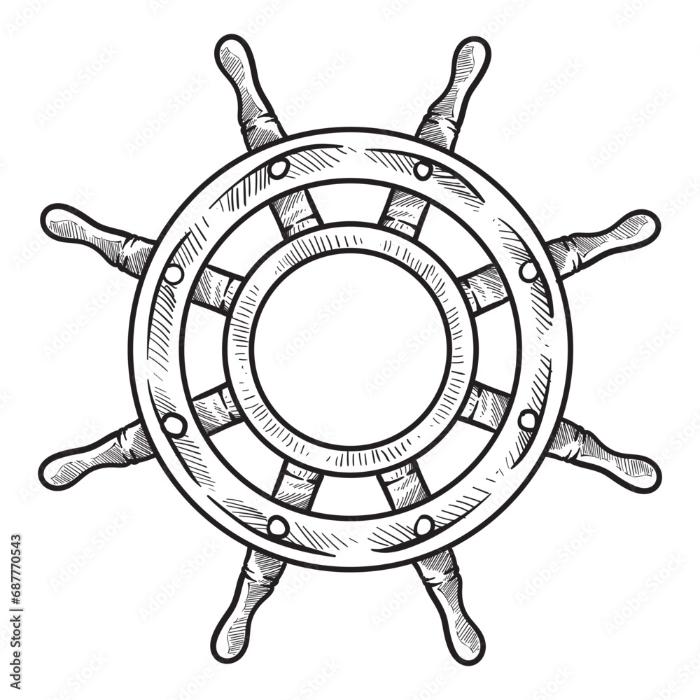 Fototapeta premium shipwheel handdrawn illustration