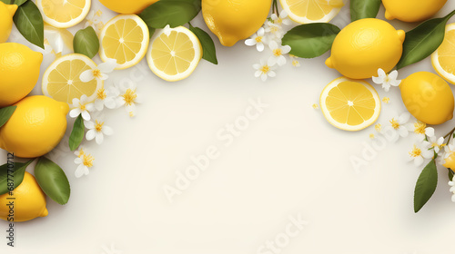 Top view of lemons a white background with copy space for text
