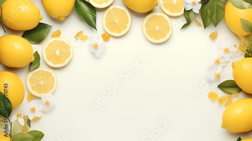 Top view of lemons a white background with copy space for text