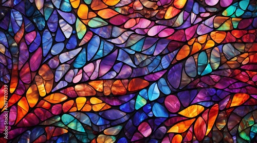 Intricate and colorful stained glass patterns forming a beautiful illustrated mosaic © Image Studio