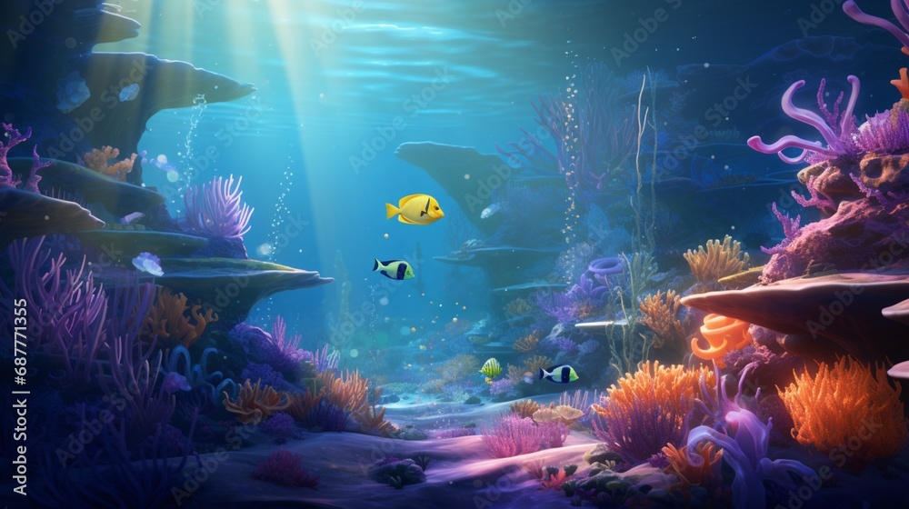 An AIgenerated underwater scene with a diverse array of marine