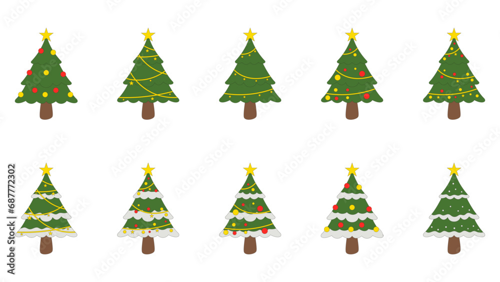 Christmas tree illustration. christmas tree silhouette with decorations, vector illustration isolated on white background, template for design, greeting card, invitation.