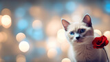 Cute cat on heart shape bokeh background