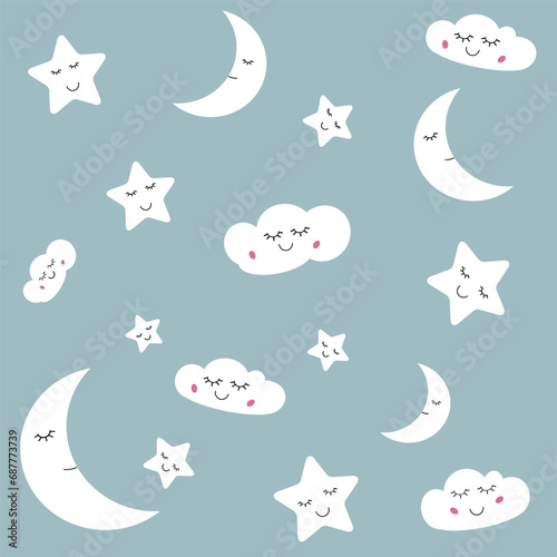 seamless pattern with stars
Vector cloud seamless pattern sleeping clouds moon stars photo