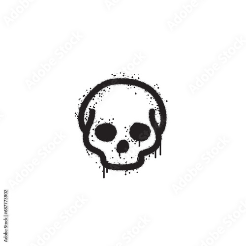 Fototapeta Naklejka Na Ścianę i Meble -  Spray Graffiti skull icon isolated on white background. skull sign graffiti with spray in black on white. Vector illustration.