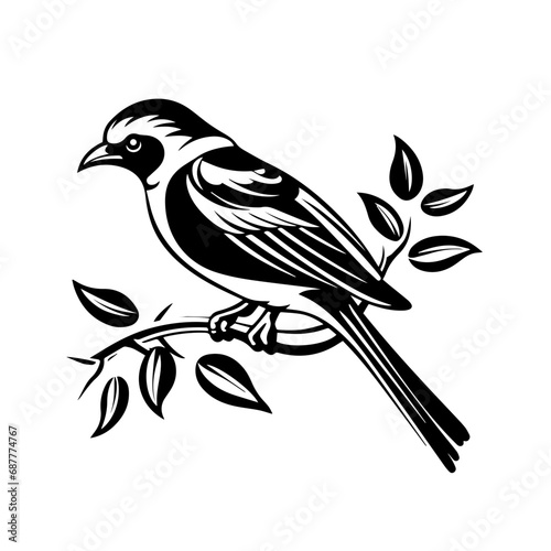 Decorative Branch And Bird Logo Monochrome Design Style