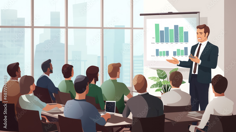 Business man makes a presentation in the office of Business team