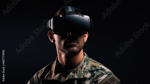 Soldier in virtual reality glasses. Military concept of the future © EmmaStock