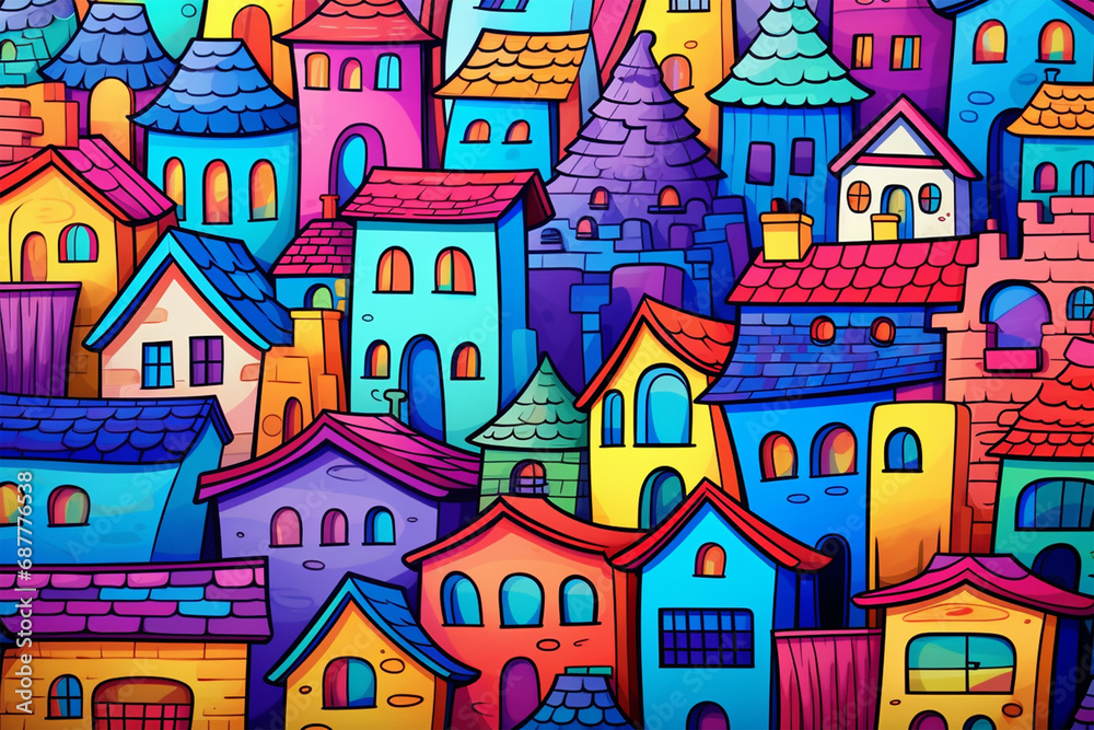 colorful house doodle background