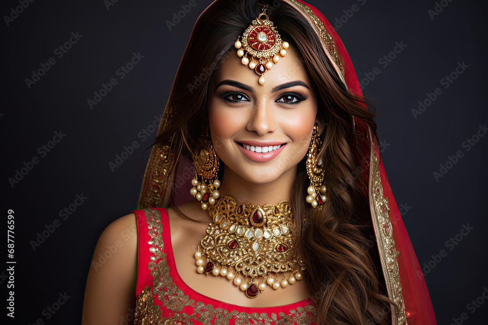 Beautiful and attractive indian woman wearing jewelery smiling