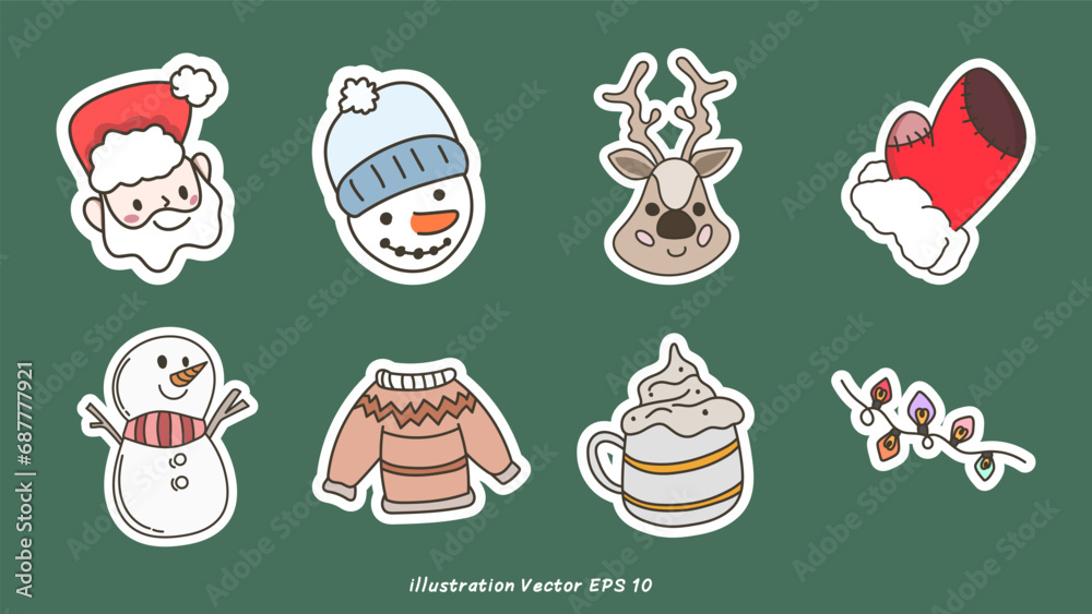 Merry Christmas cartoon Set on green background in Christmas holiday  , Vector illustration EPS 10