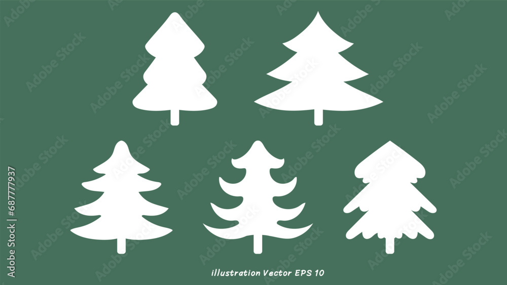 Merry Christmas with Christmas tree hand drawn with star on green background ,for content online, Simple cartoon flat style. illustration Vector EPS 10