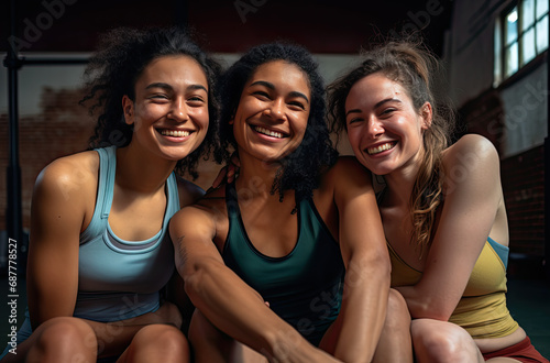 women sitting on a mat of gym