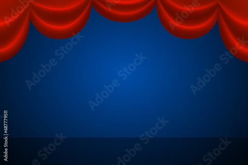 赤い絞り幕と空のステージ、舞台のイラスト