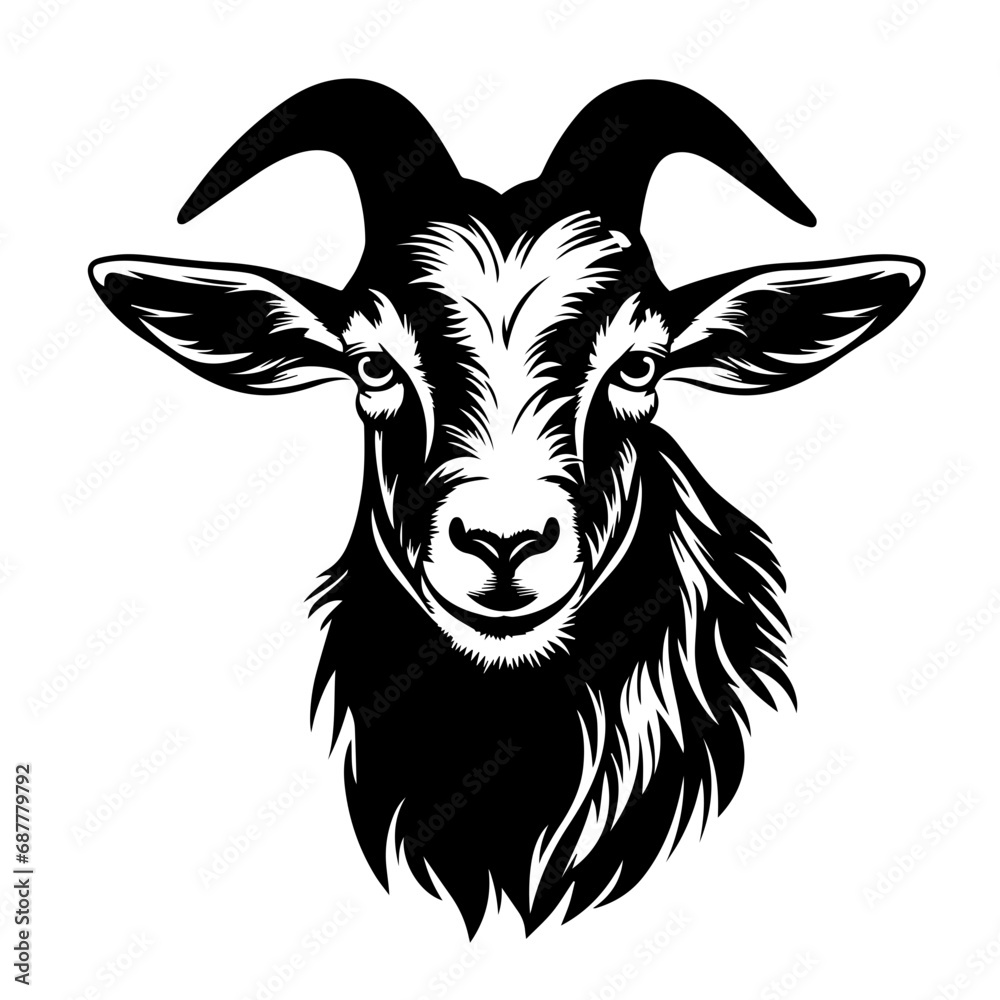 Farm Goat Logo Monochrome Design Style