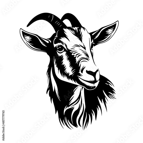 Farm Goat Logo Monochrome Design Style