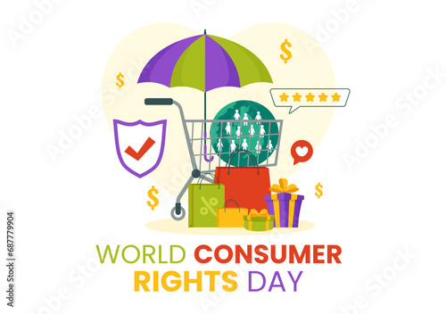 World Consumer Rights Day Vector Illustration on 15 March with Shopping Bags to be Respected and Protected in Flat Cartoon Background