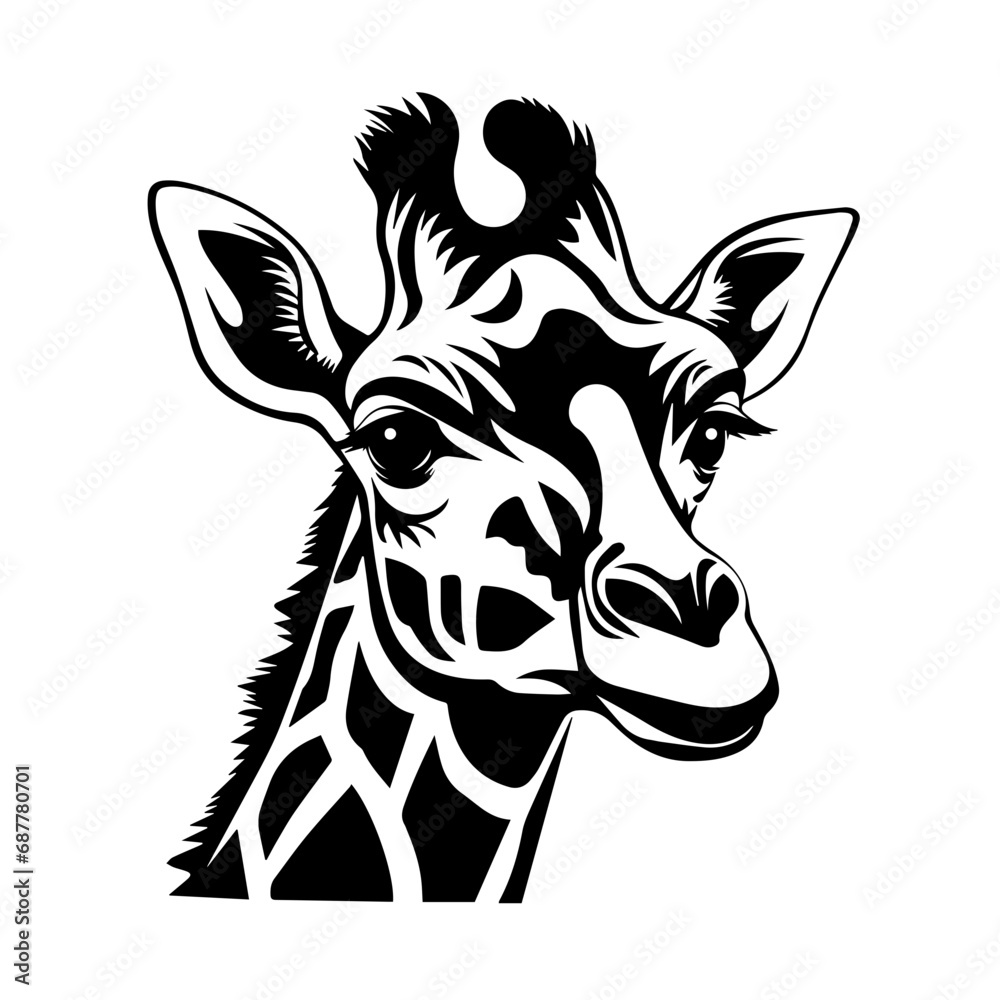 Giraffe Face Logo Monochrome Design Style
