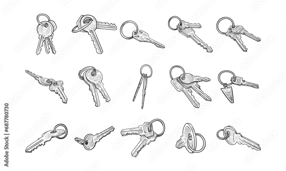 Fototapeta premium key ring handdrawn collection