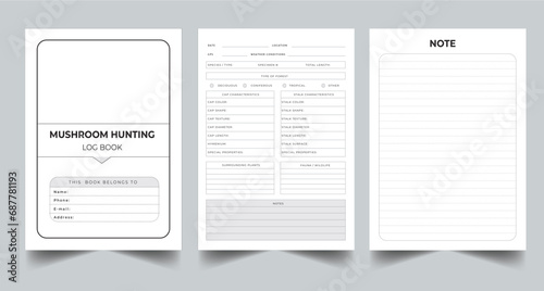 Editable Daily Mushroom Hunting Log Book Planner Kdp Interior printable template Design.