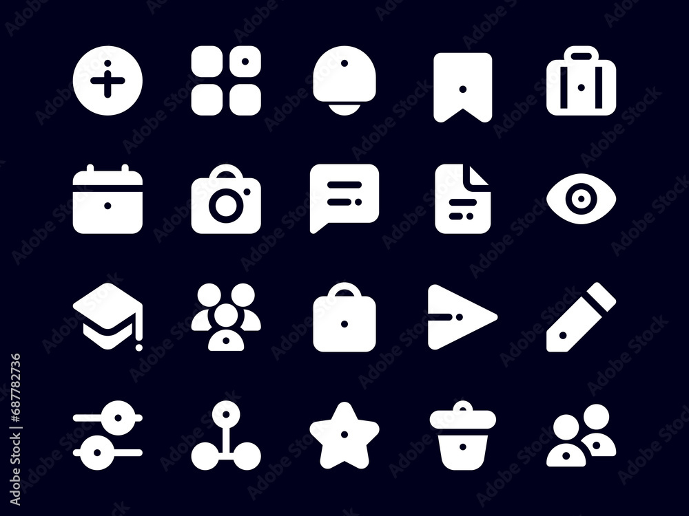 User Interface Icon Pack Filled Dark Mode Style. Material Icon Collection, Perfect for Websites, Landing Pages, Mobile Apps, and Presentations. Suitable for UI UX. User Interface Icon Pack Filled Dark Mode Style. Material Icon Collection, Perfect for Websites, Landing Pages, Mobile Apps, and Presentations. Suitable for UI UX.