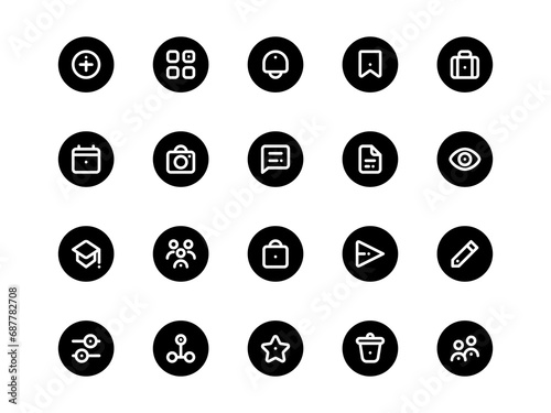 User Interface Icon Pack Circular Outline Style. Material Icon Collection, Perfect for Websites, Landing Pages, Mobile Apps, and Presentations. Suitable for UI UX.