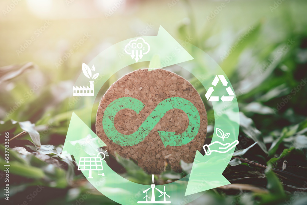 infinity symbol on wooden and green grass with environment ecology ...