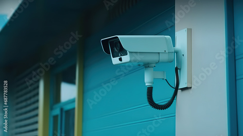 Security camera on modern building. Professional surve. Generative Ai