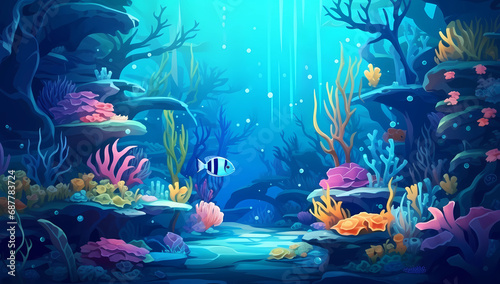 Under the sea theme cartoon vector illustration