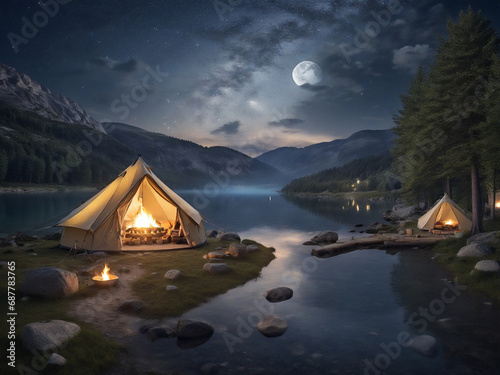 A Captivating Photograph of a Lakeside Camp