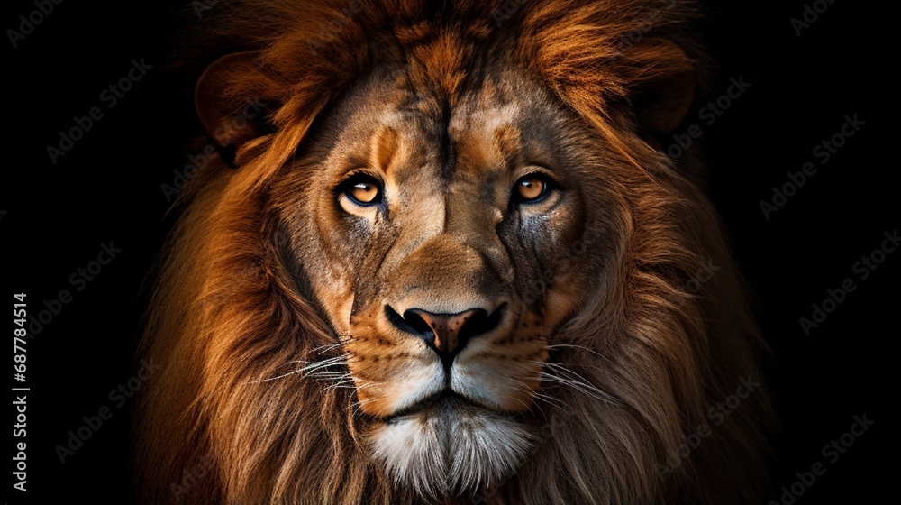 Lion king isolated on black , Portrait Wildlife animal