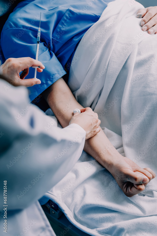 Doctor telling to patient woman the results of her medical tests. Doctor showing medical records to cancer patient in hospital ward. Senior doctor explaint the side effects of the intervention.