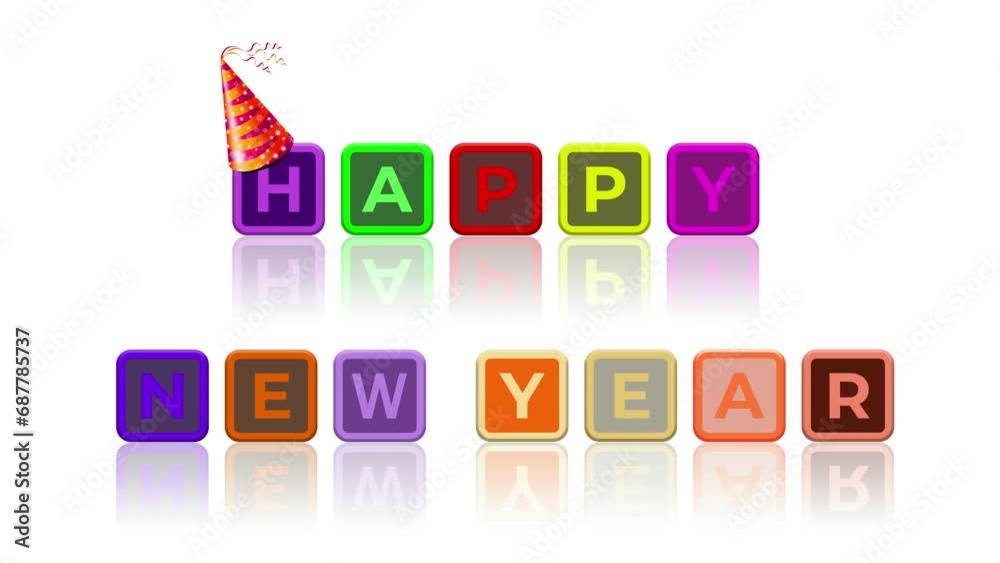 animation of falling letters, cubes, happy new year animation of falling letters, cubes, happy new year