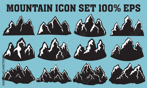 Mountain peaks silhouettes. Rocky mountain vector icon set 100  EPS. Vector icon set.