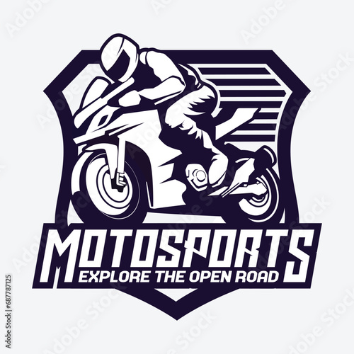 Moto Sport Club Logo Design Standing Motorbike Runs Fast