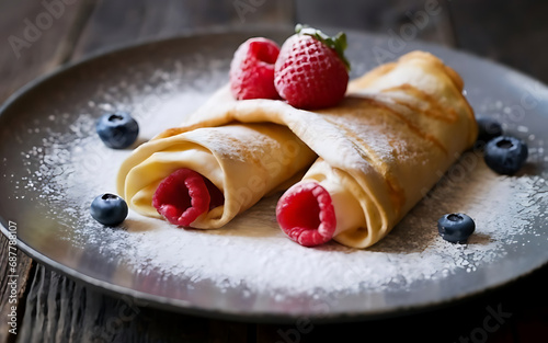 Capture the essence of Crepes in a mouthwatering food photography shot Generative AI