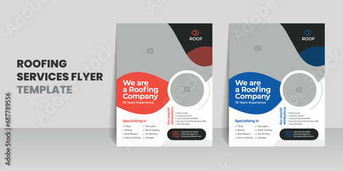 Roofing Experts Promotional Flyer Template with Home repair leaflet designs