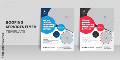 Roofing flyer template with roof service leaflet design
