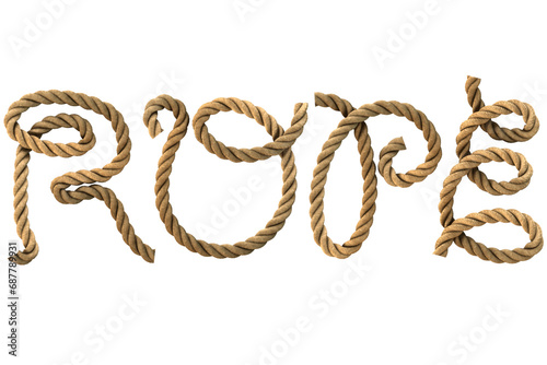 Rendering 3D text written "Rope" with rope effect.