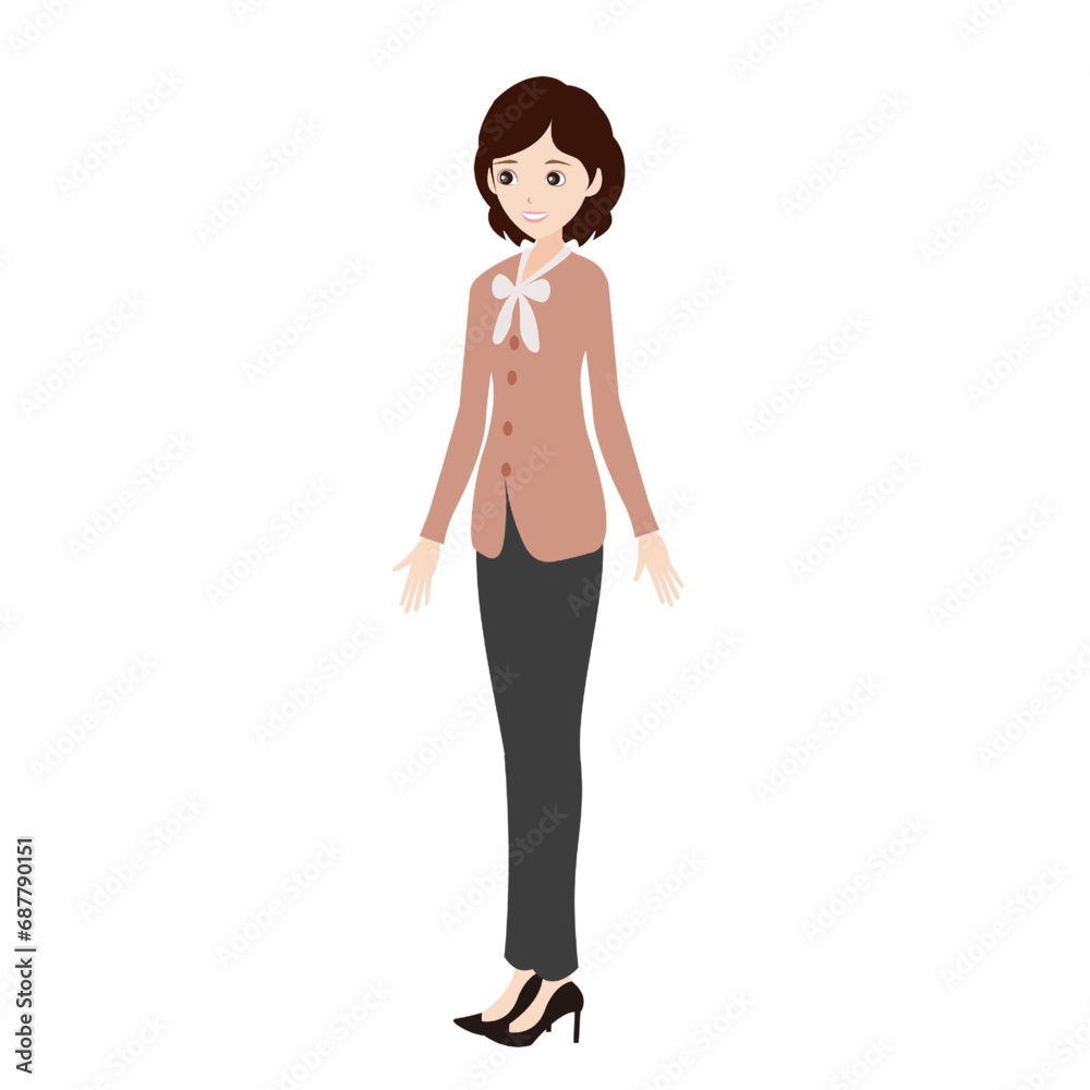 【シンプルな人物イラストセット 全身 受付風の女性_横向02】 キャラクターは各パーツがレイヤーで構成されていて自由にポーズを付けることができます。また、表情も10パターンあり口を動かしたり瞬きすることもできます。A set of face, arm and body parts that can be used for animation and illustrations. DIY kit 【シンプルな人物イラストセット 全身 受付風の女性_横向02】 キャラクターは各パーツがレイヤーで構成されていて自由にポーズを付けることができます。また、表情も10パターンあり口を動かしたり瞬きすることもできます。A set of face, arm and body parts that can be used for animation and illustrations. DIY kit
