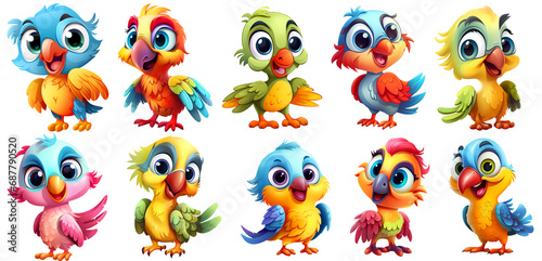 set of cute colorful Parrot Sticker on transparent Background, generated ai © weissdesign