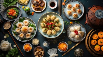 Asian traditional festive new year food flat top view