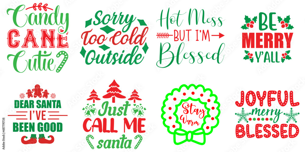 Fototapeta premium Christmas and Winter Calligraphic Lettering Bundle Christmas Vector Illustration for Advertising, Holiday Cards, Magazine